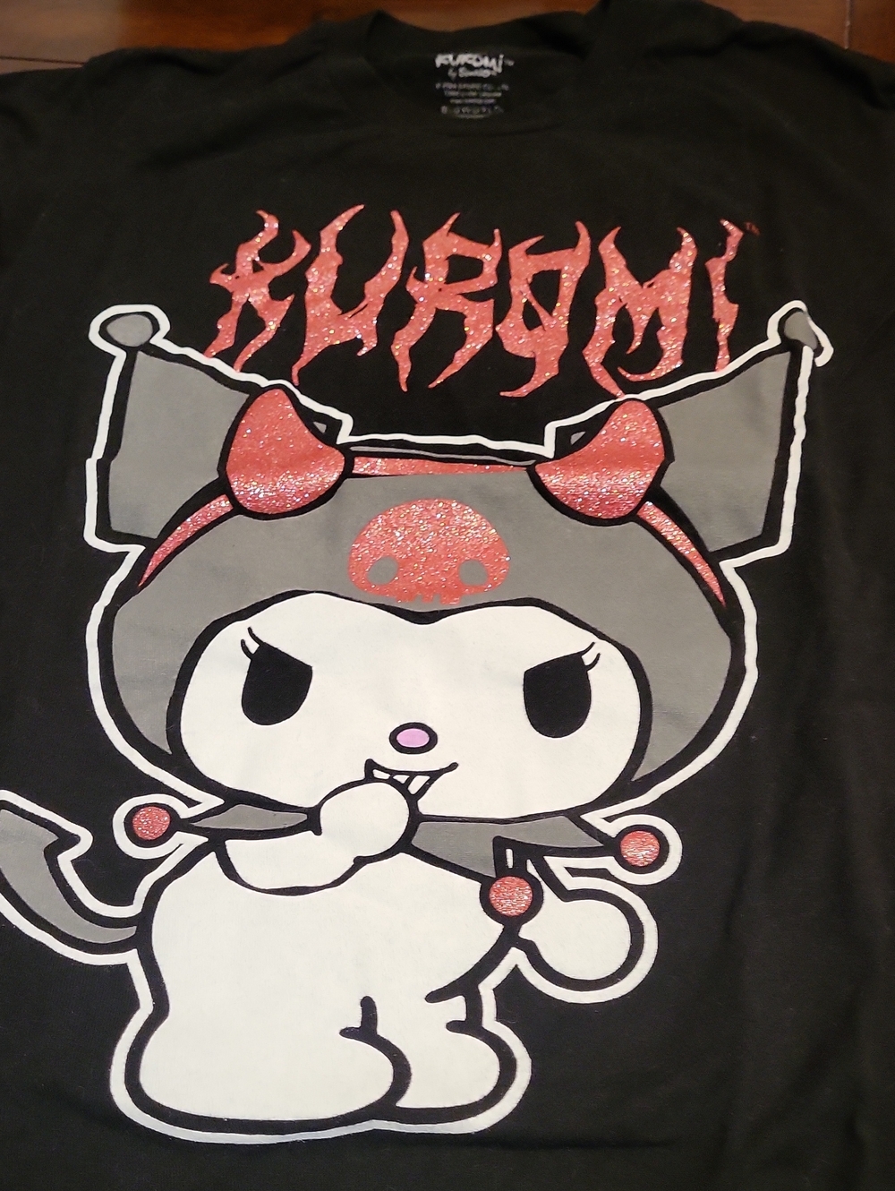 Kuromi Graphic Short Sleeve Tee - Black with Gray & Pink Accents